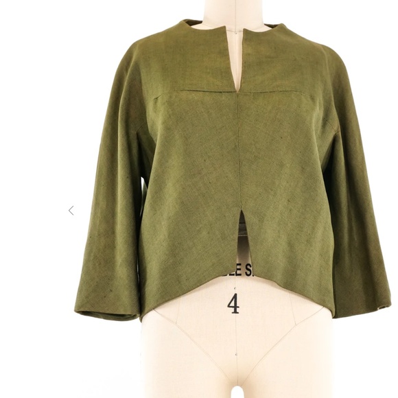 1950S BALENCIAGA OLIVE LINEN TOP - Picture 1 of 5